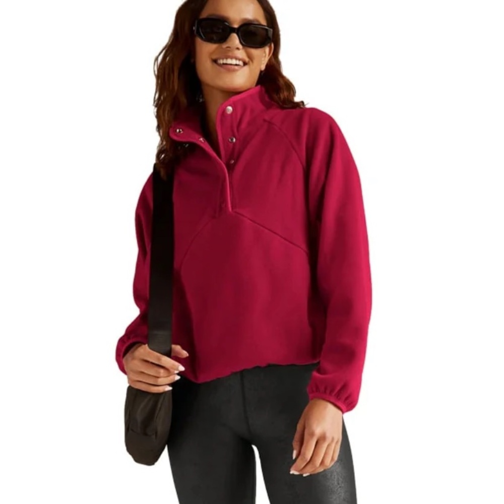 Beyond Yoga Tranquility Fleece Pullover in Deep Cranberry